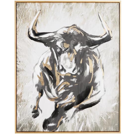 24" x 1.5" Gold Polystone Bull Shaded Running Living Room Framed Wall Art